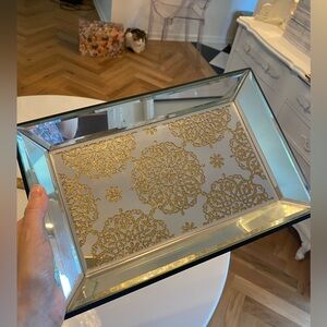 Elegant Gold Patterned Mirror Tray